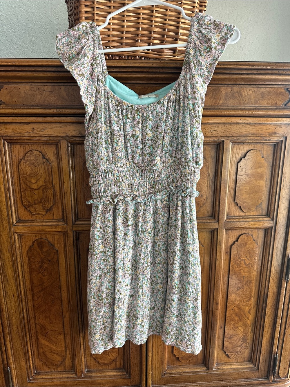 Altar'd State Floral Smocked Mini Dress - Mint Lining